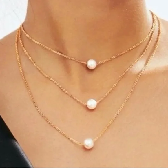 Gold Pearl Layered Necklace - Picture 1 of 3